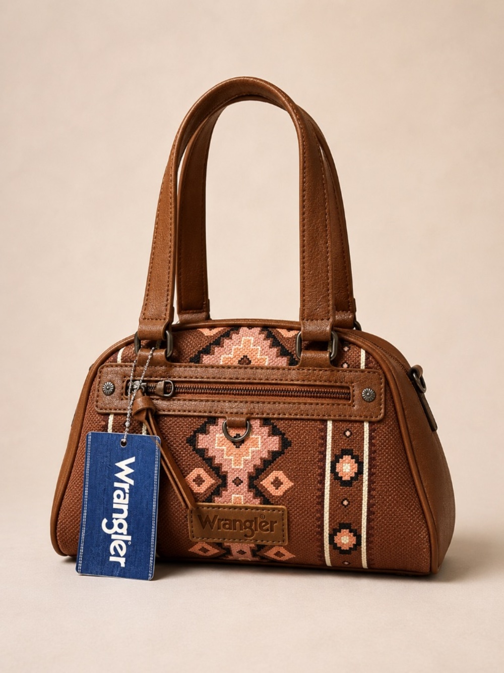 Wrangler Western Aztec Mini Dome Satchel Brown Canvas Crossbody Bag NWT